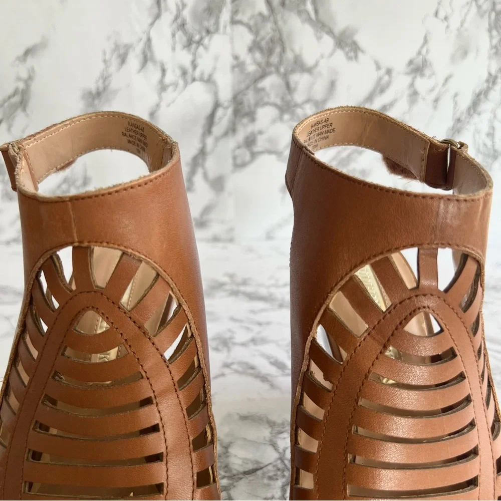 Audrey Brooks Kansan Booties Cognac Brown Laser Cut Peep Toe Gladiator 10